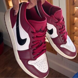 Jordan 1 Low -  Burgundy and White Sneakers